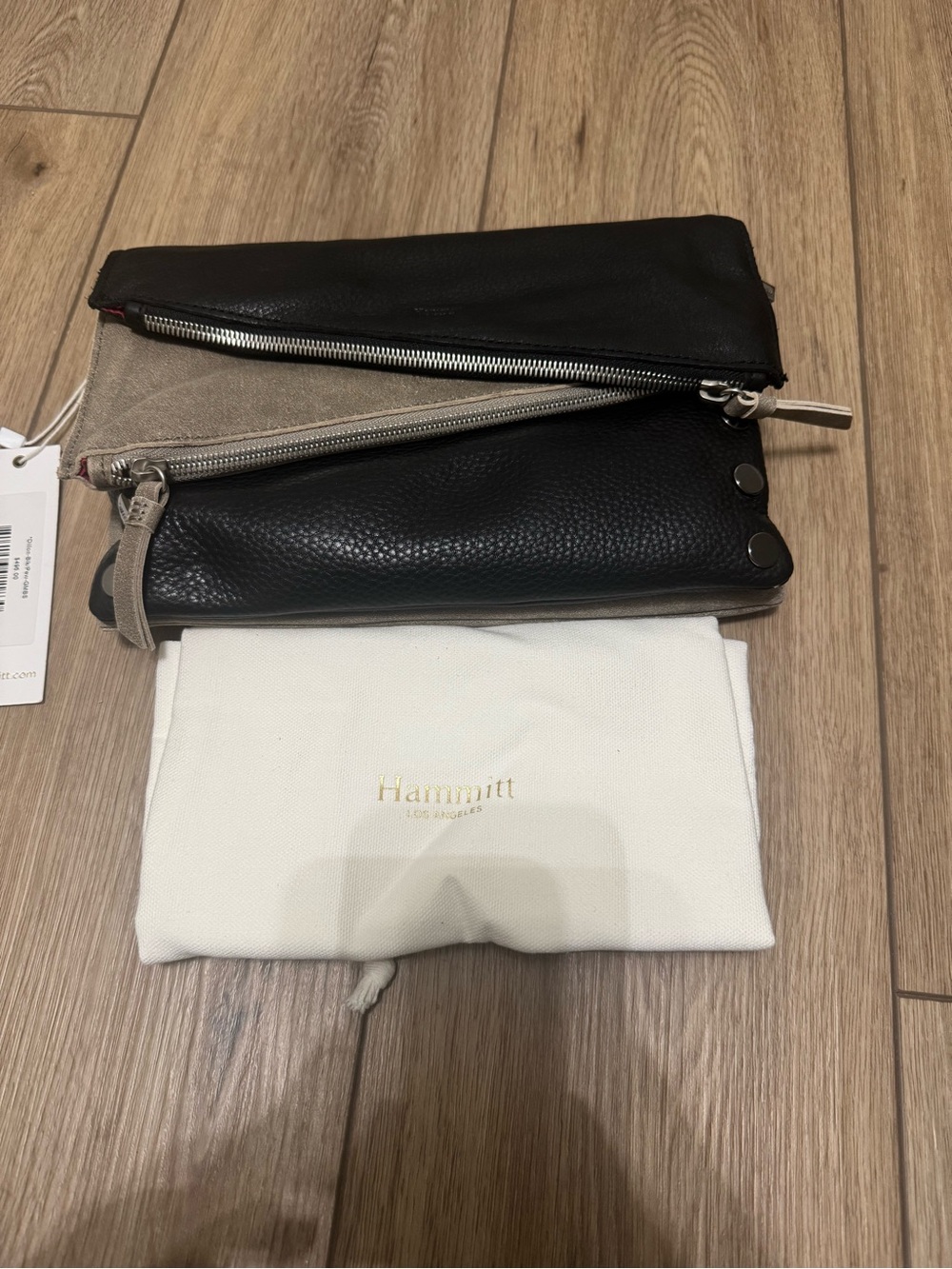 Hammitt Two-Tone Black and Taupe Leather Wristlet